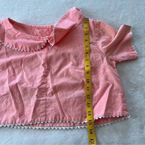 Vintage Scalloped Pink Blouse and High Waist Pants Set - Picture 6 of 13